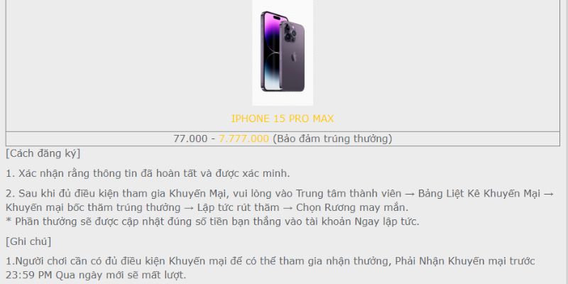 Thao tác tham gia khuyến mãi quay thưởng trúng iPhone ra sao?